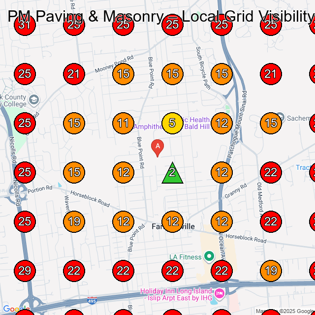 PM Paving & Masonry GeoGrid visibility map for Asphalt Contractor in Medford